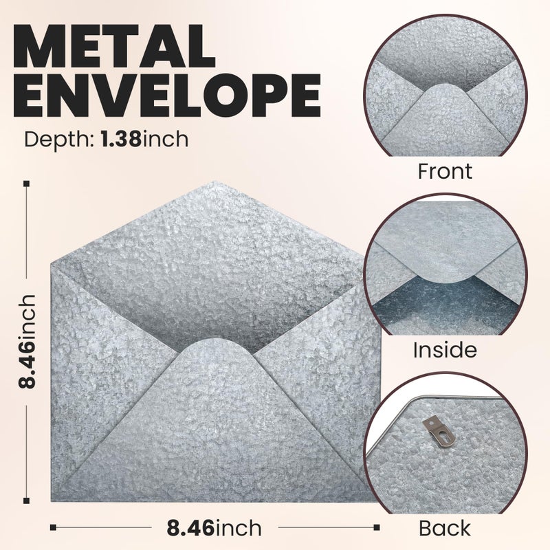 Everydecor Galvanized Metal Envelope for Wall Hanging - Mail Holder Decor Piece for Indoor and Outdoor Use - Pocket for Storage Regular Mail Postcards Letters Bills - Rustic Style Metal Wall Art - Image 3